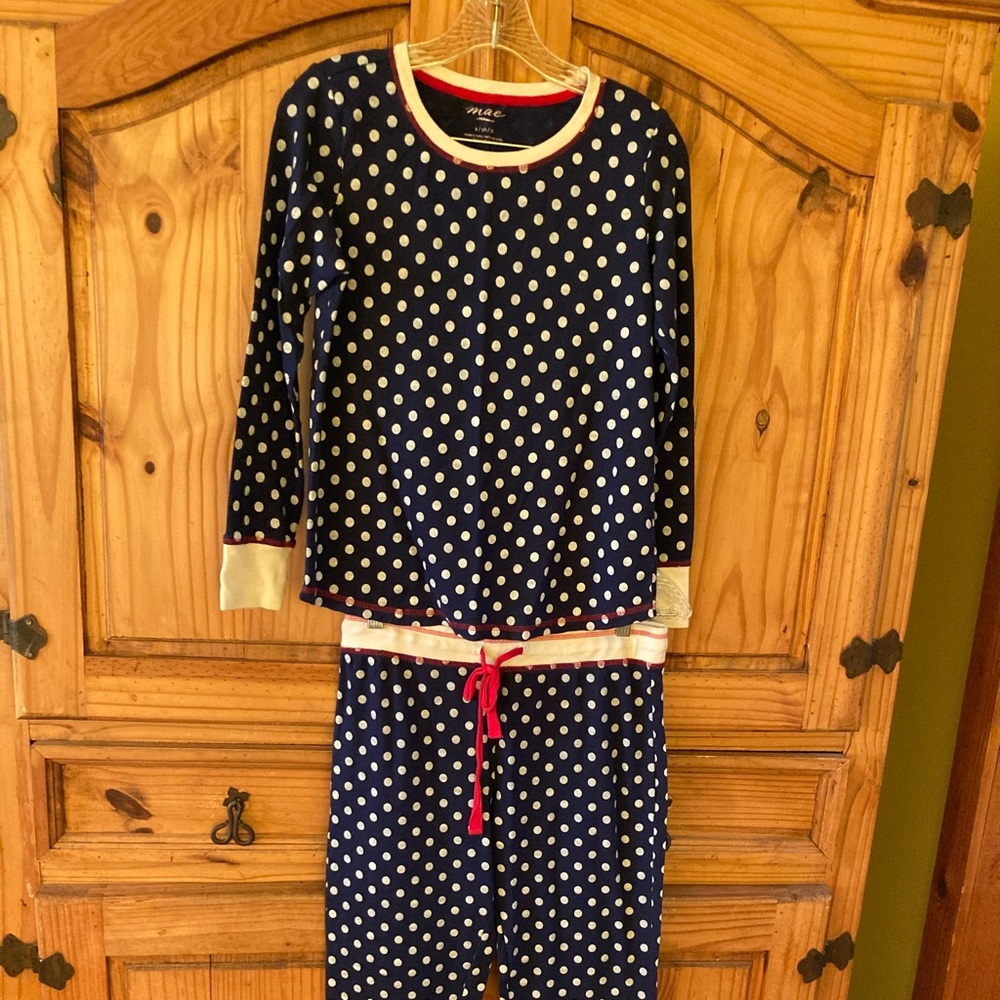 Women Mae blue white polka dot thermal 2 pieces pajamas size S